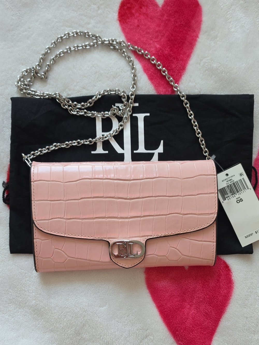 Ralph Lauren Spring TEA Rose Croc-Embossed Chain Crossbody